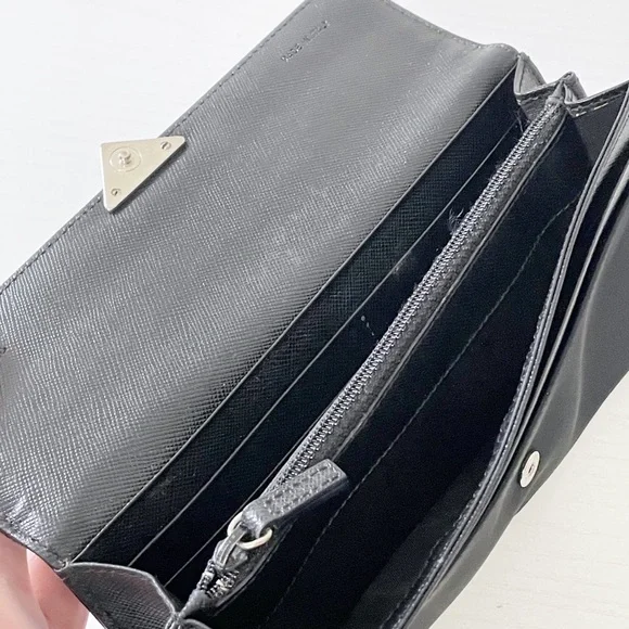 Prada black nylon triangle logo snap button long wallet excellent
